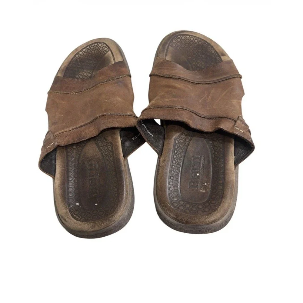 Born Sandals Mens 12 M Brown Leather Casual Open Toe Slip On Comfort Cushion